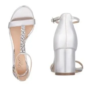 Badgley Mischka Women's Lindsey Heeled Sandal - Silver T-Strap Block Heel, Size 6.5 Medium US